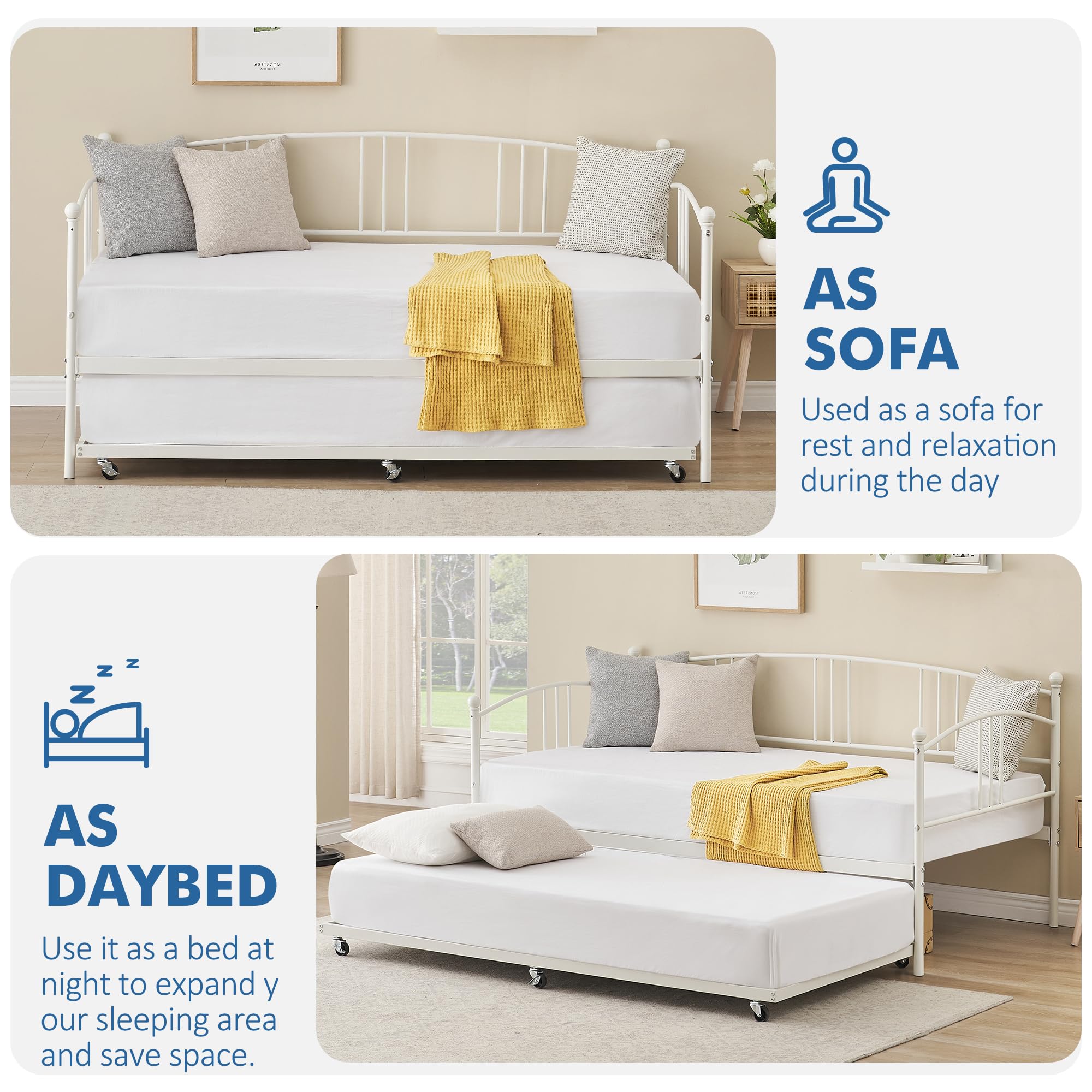 Twin Daybed with Trundle and Casters
