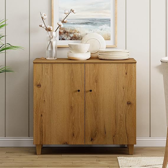 70.8" Oak Brown Buffet Cabinet with 4 Doors