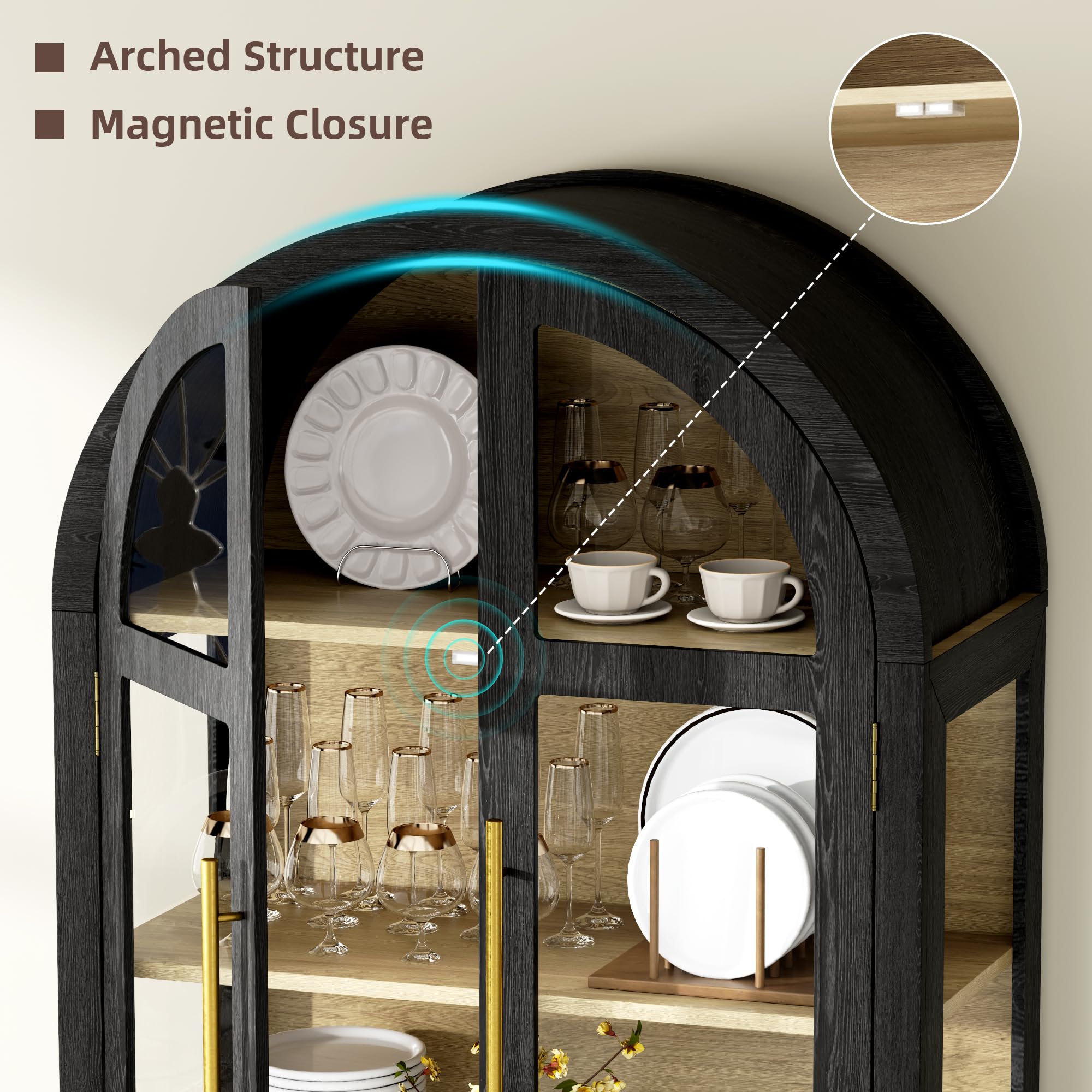 71" Arched Display Cabinet with LED Lights and Glass Doors