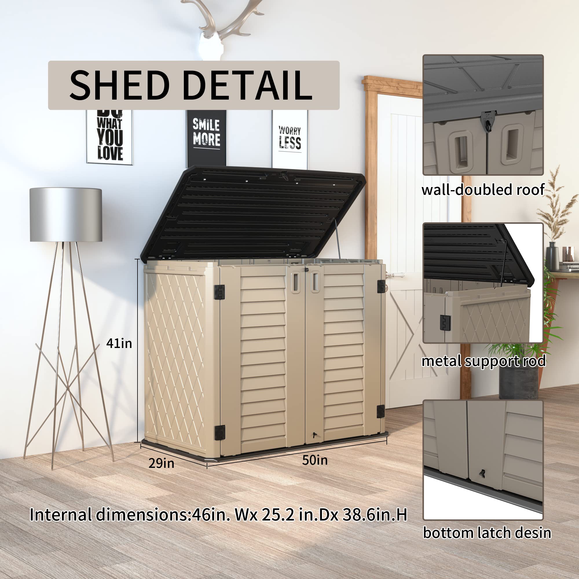 Weather Resistant Horizontal Outdoor Storage Shed - 26 Cu Ft