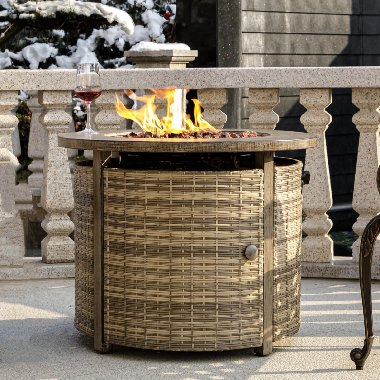 32 Inch Propane Fire Pit Table with Lid and Lava Rocks