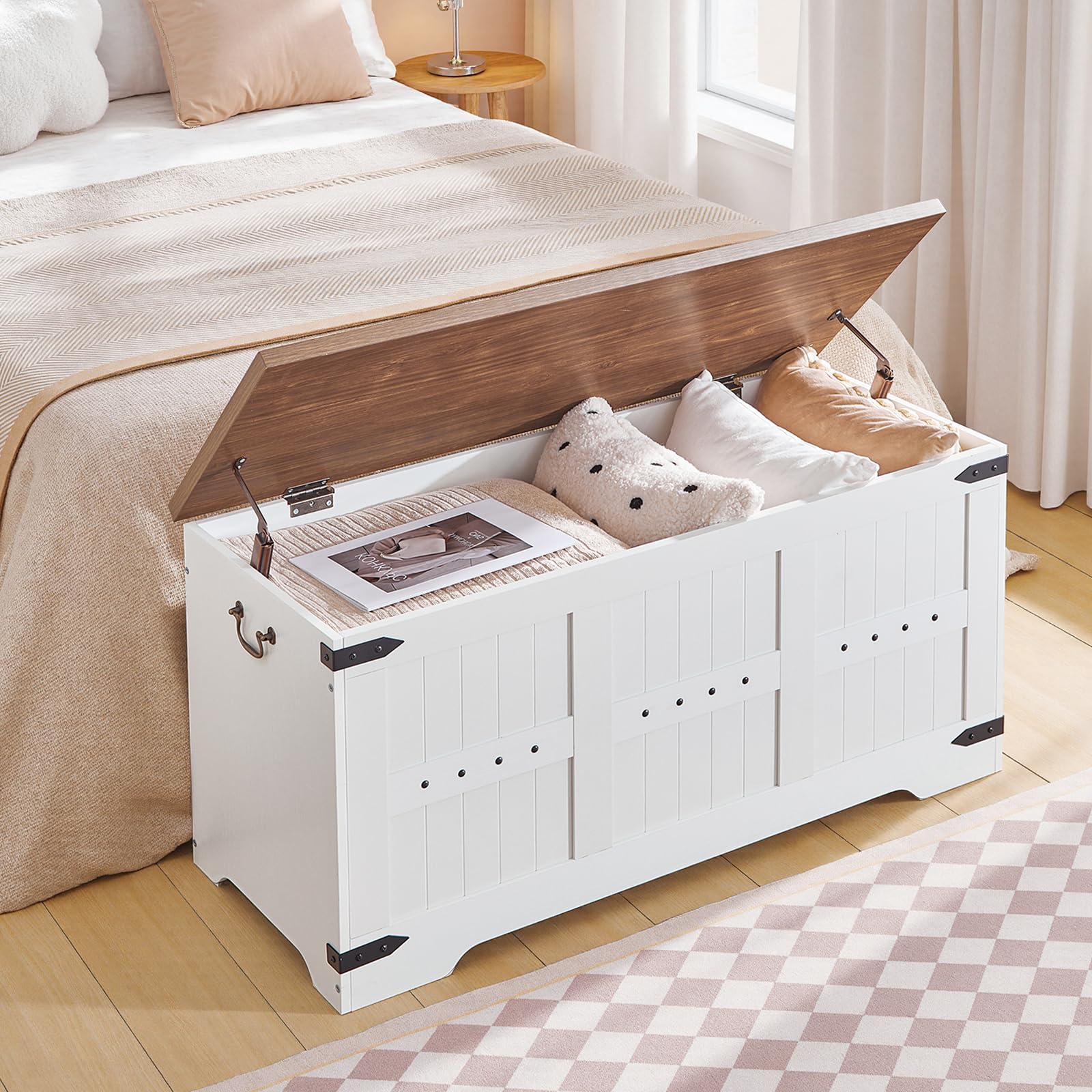 Farmhouse Storage Bench with Safety Hinges