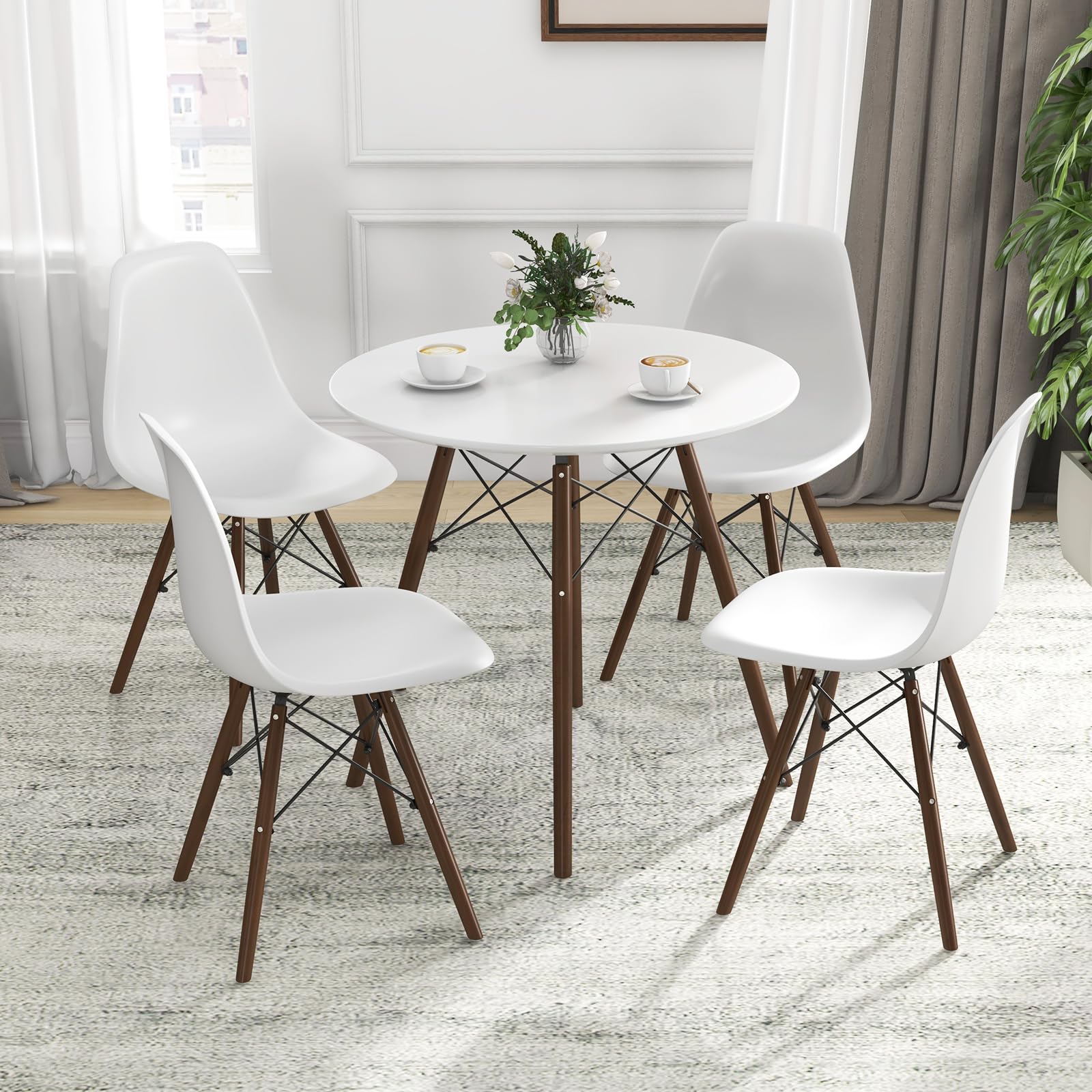 Round Dining Table Set for 4 - 5 Piece Breakfast Nook with Chairs