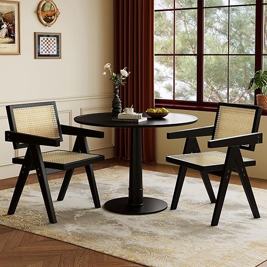 Mid Century Modern Rattan Dining Chairs Set of 2