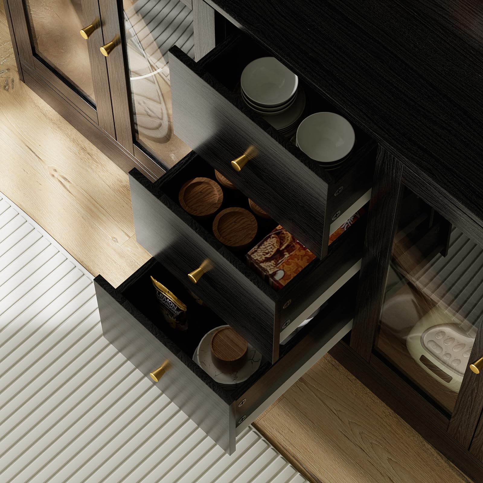 Kitchen Hutch Cabinet with Glass Doors