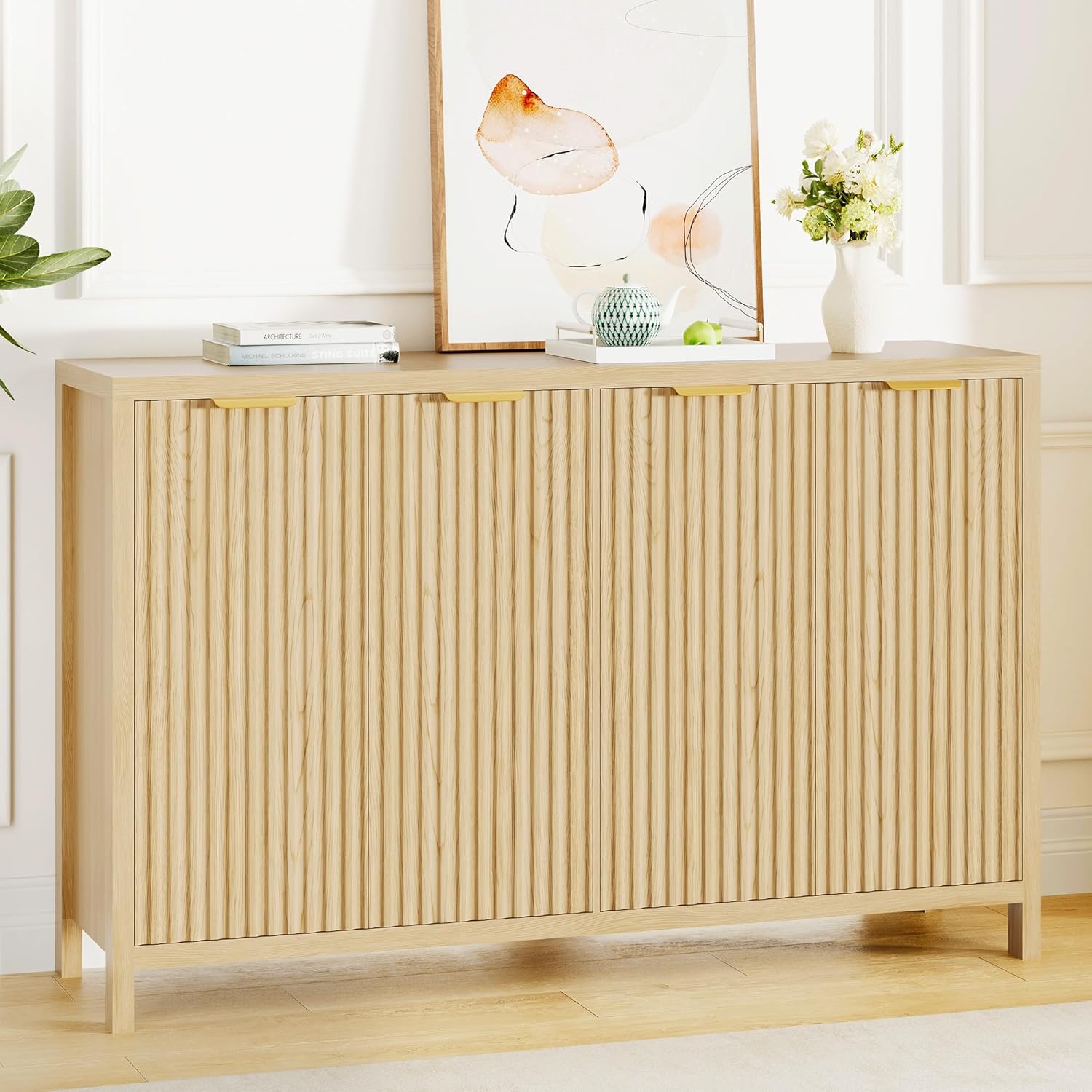 Fluted Buffet Cabinet with Storage 55" Sideboard with 4 Doors