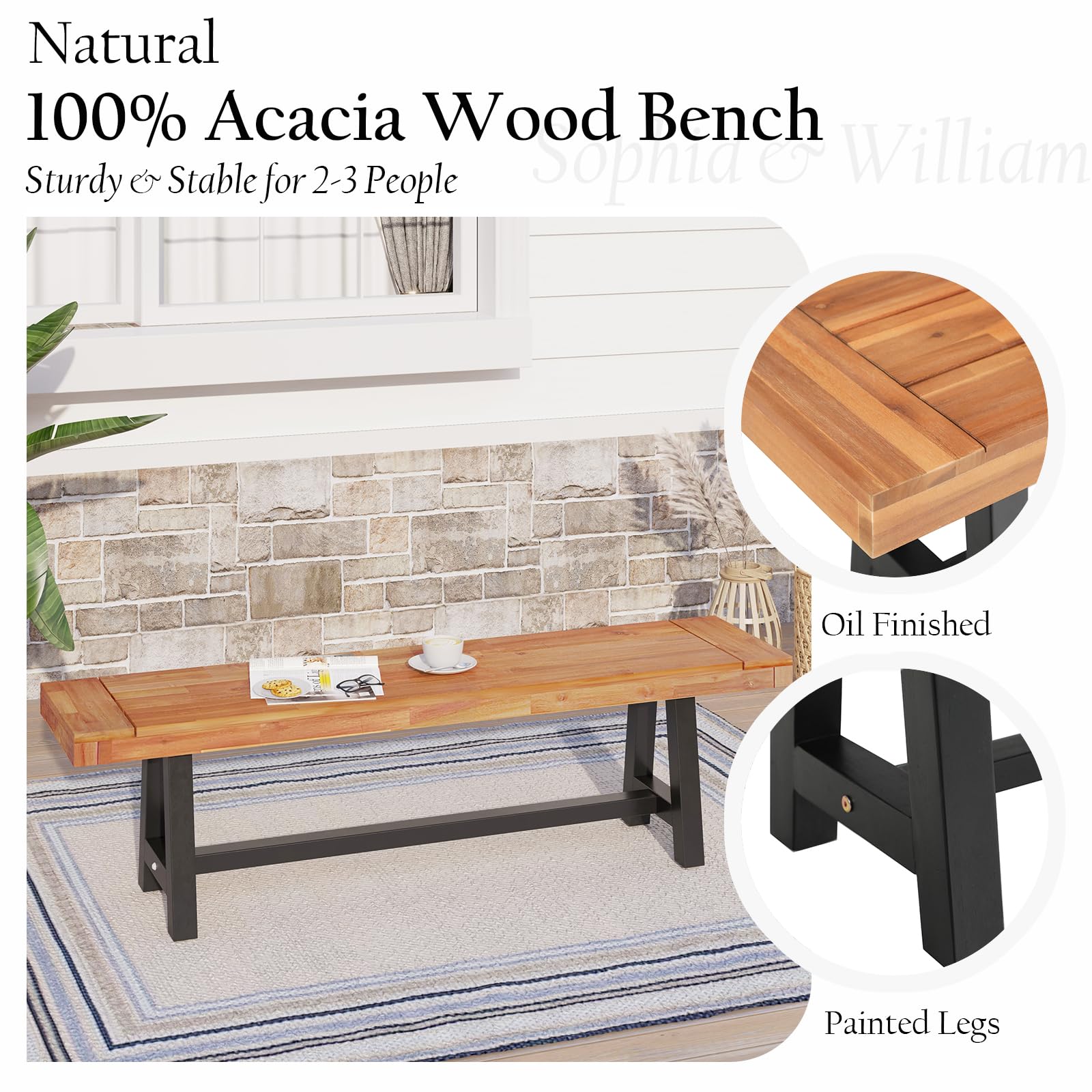 Outdoor Bench Garden Bench Wood 63 Inch Patio Dining Bench Weatherproof