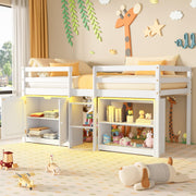 Twin Loft Bed with Lights and Storage Bookcase
