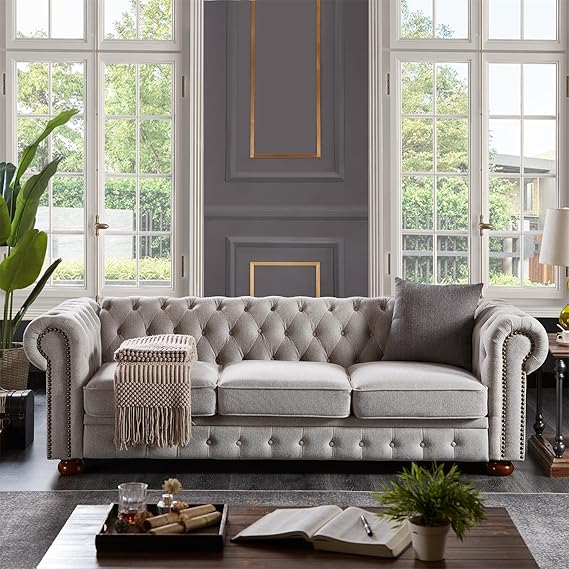 Chesterfield Sofa with Button Tufted Nailhead Trim