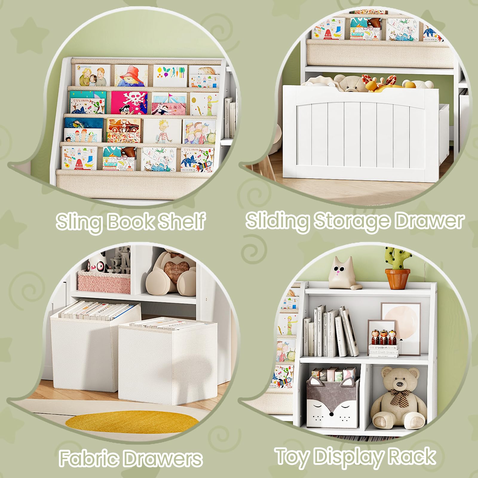 Kids Bookshelf with Toy Storage and Fabric Baskets
