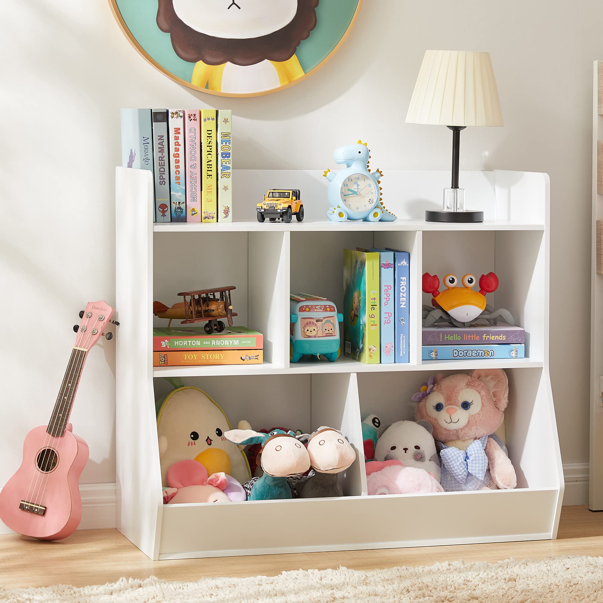 5-Cubby Toy Storage Organizer with Bookshelf