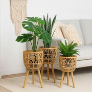 Set of 3 Wooden Planter Pots with Stand
