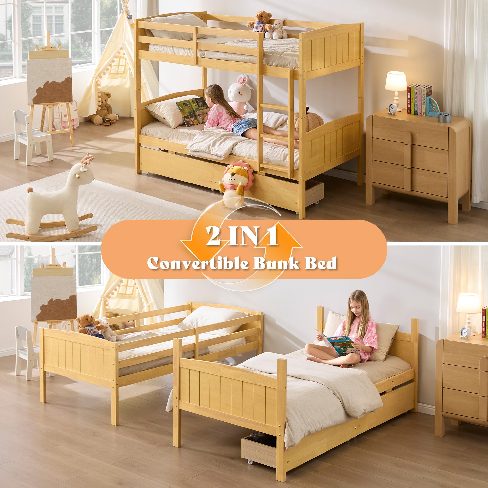 Twin Over Twin Bunk Bed with Storage Drawers