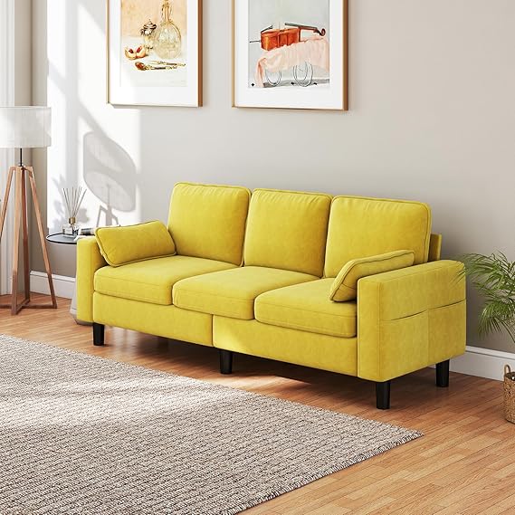 Modern Yellow Loveseat Sofa with Removable Cover