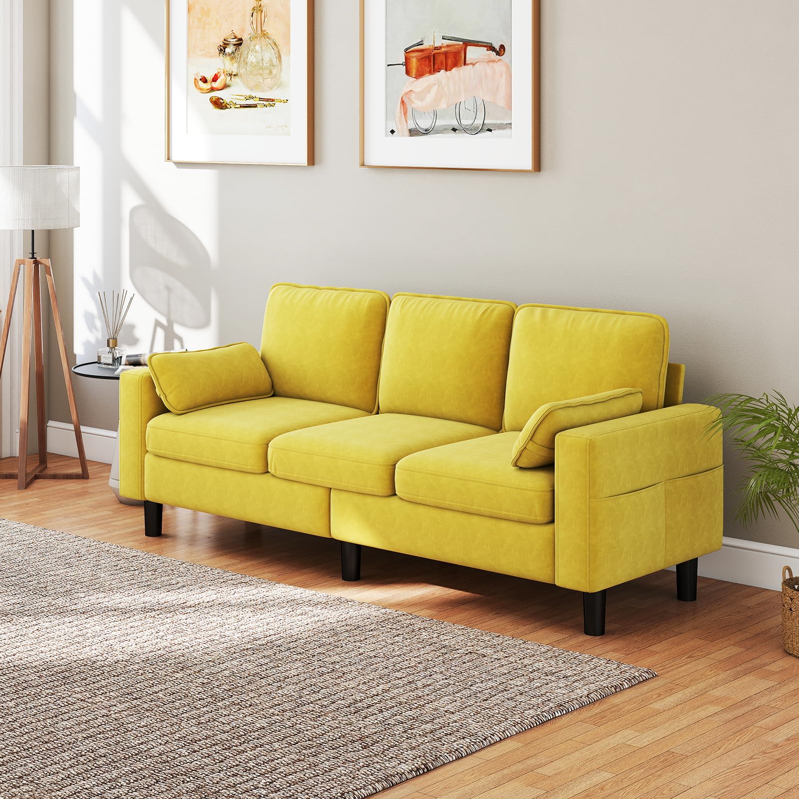 78 Inch 3 Seater Sofa Couch with Deep Seat and Armrest Pillow