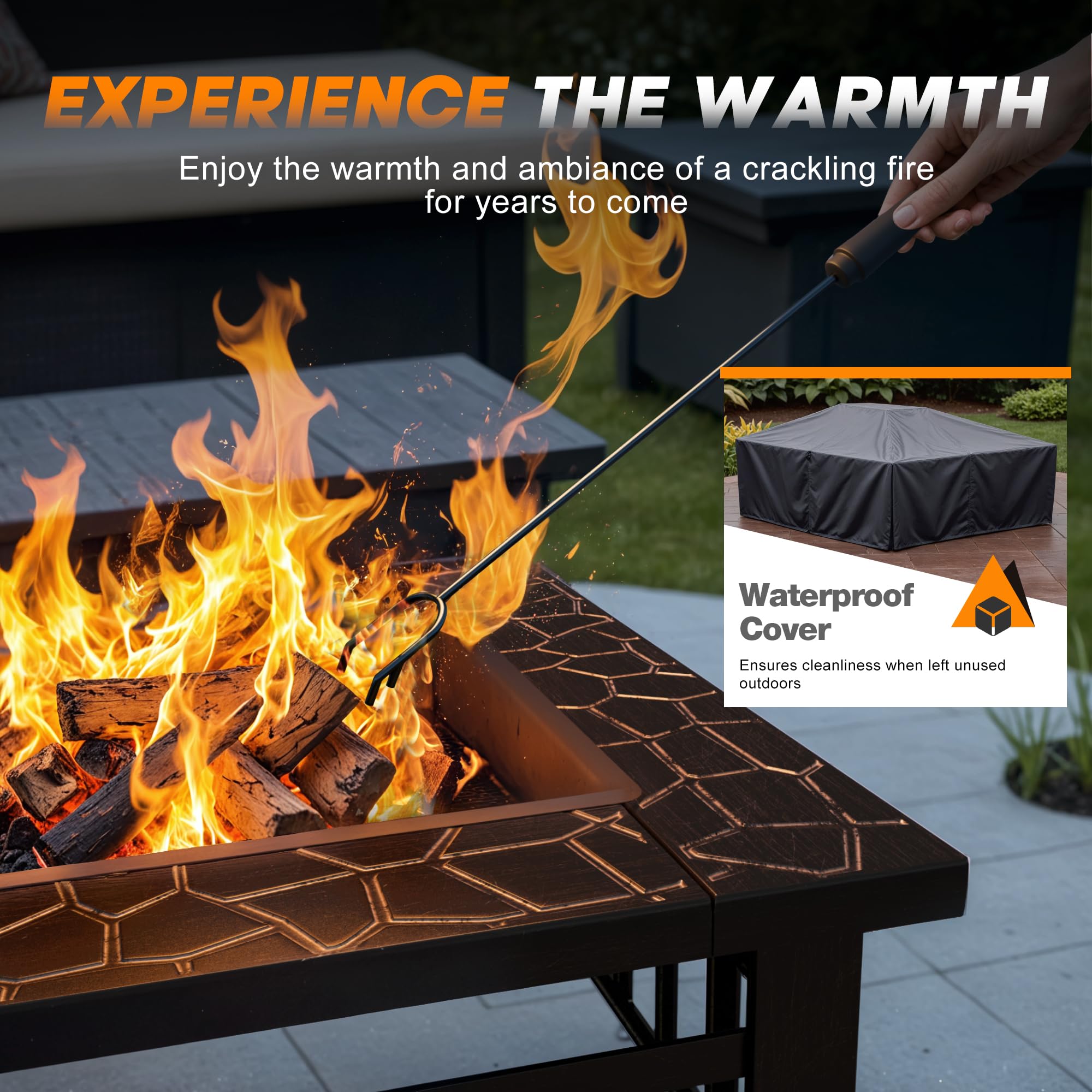 32 Inch Square Outdoor Fire Pit with Waterproof Cover