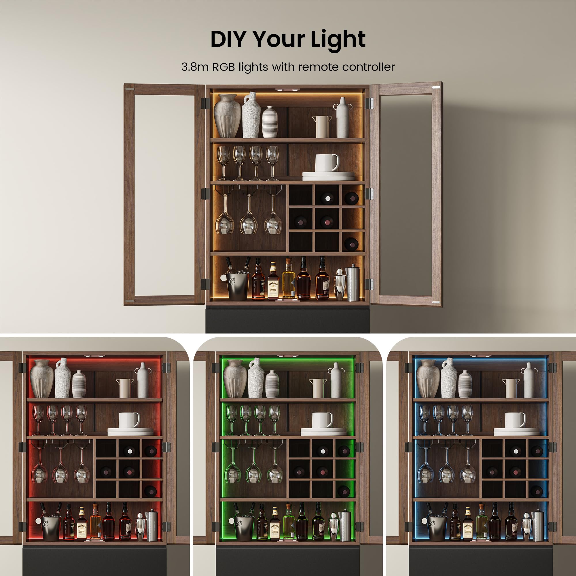 71" Display China Cabinet with Glass Doors and LED Lights