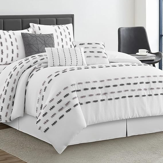 7 Piece Queen Comforter Set with Striped Design