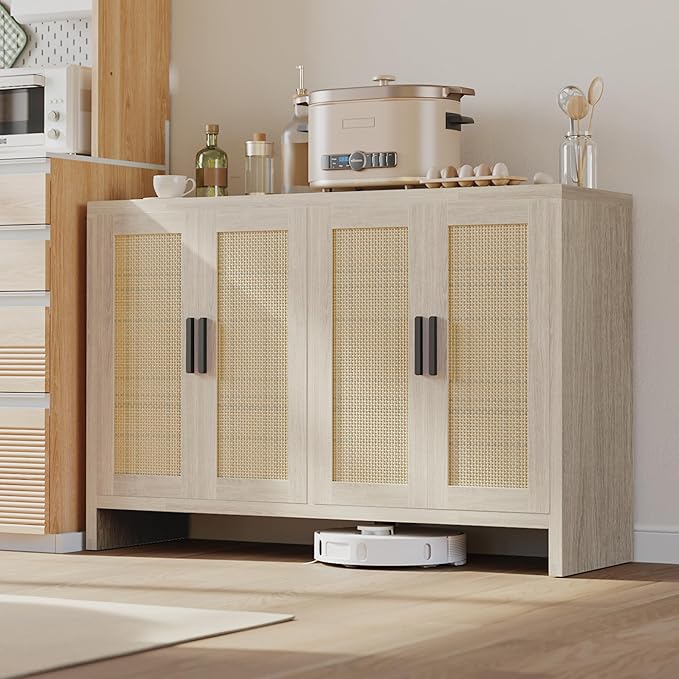 Rattan Buffet Cabinet with Storage and Adjustable Shelves