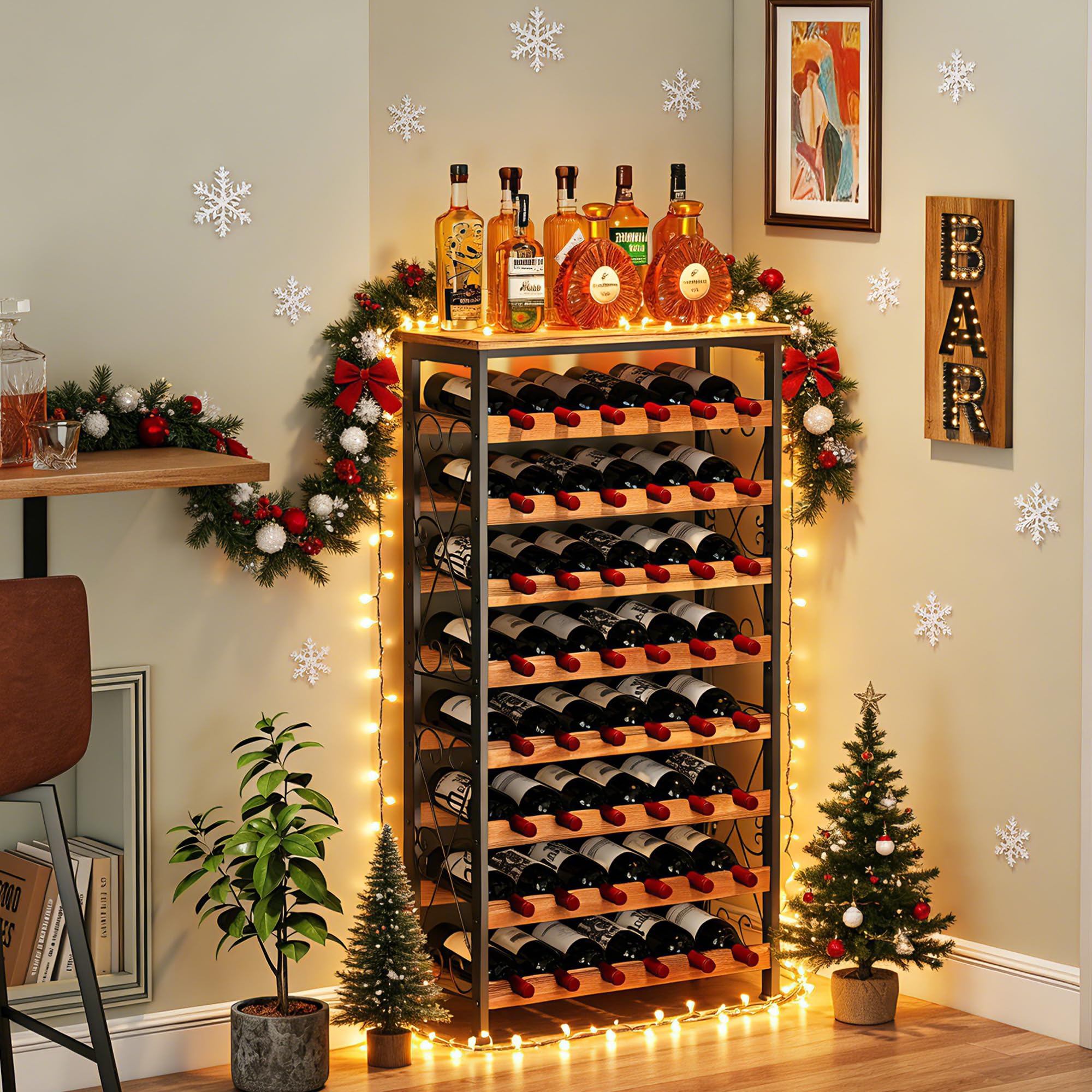 48 Bottle Wine Rack with Wood Top