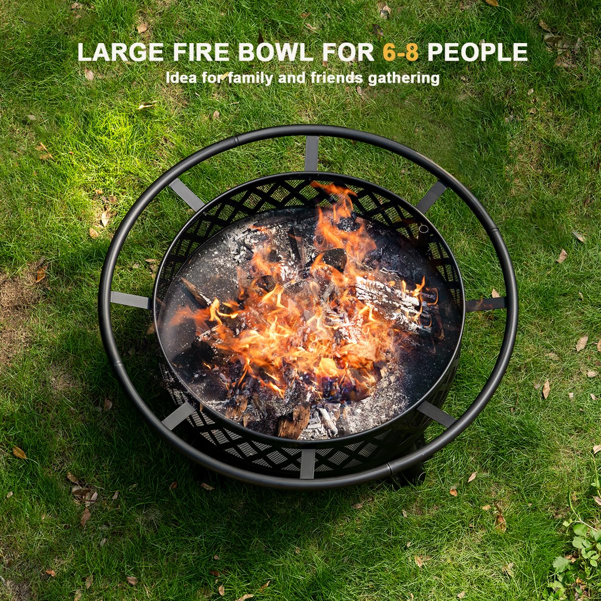 38 Inch Round Wood Burning Fire Pit with Grill