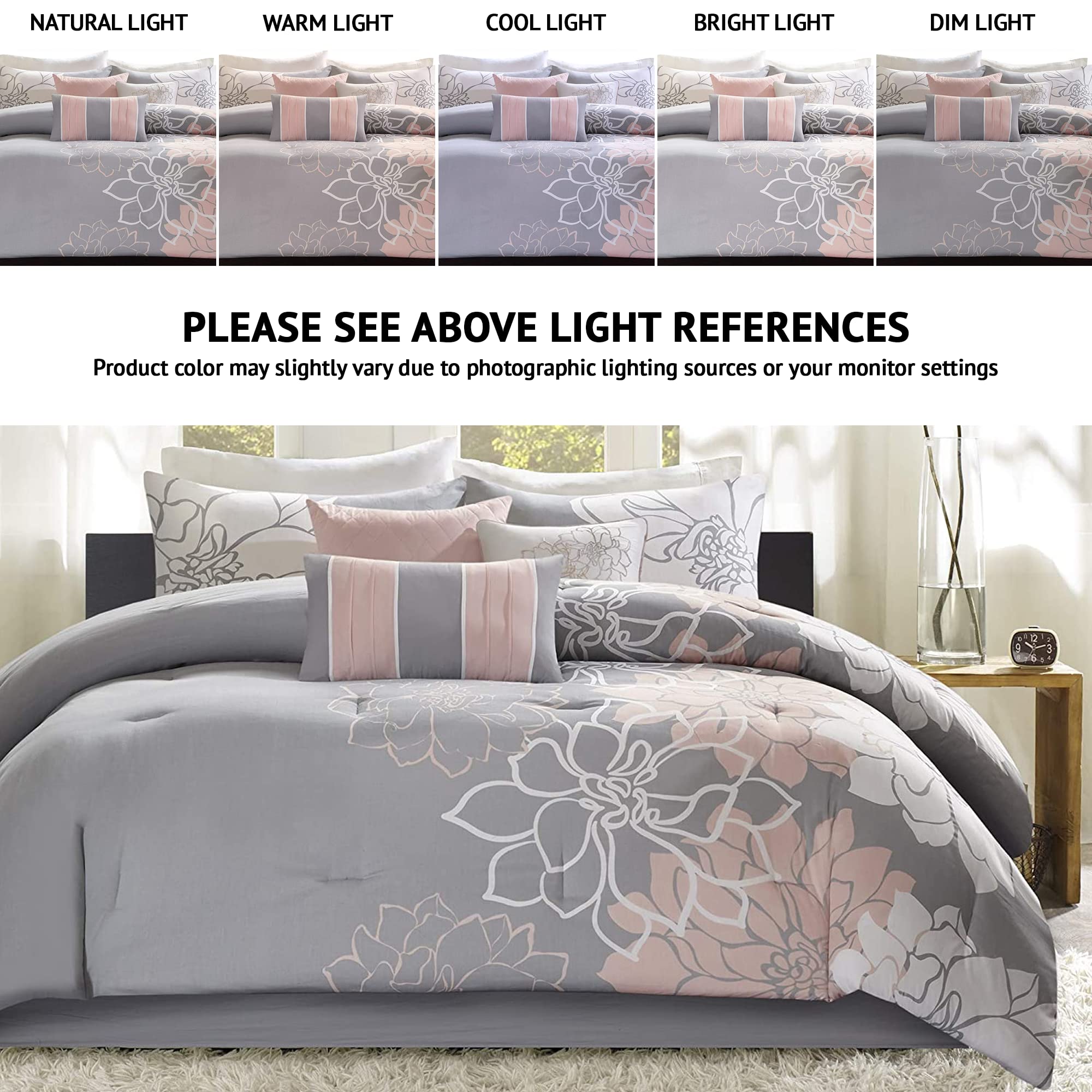 Queen Floral Comforter Set 7 Piece