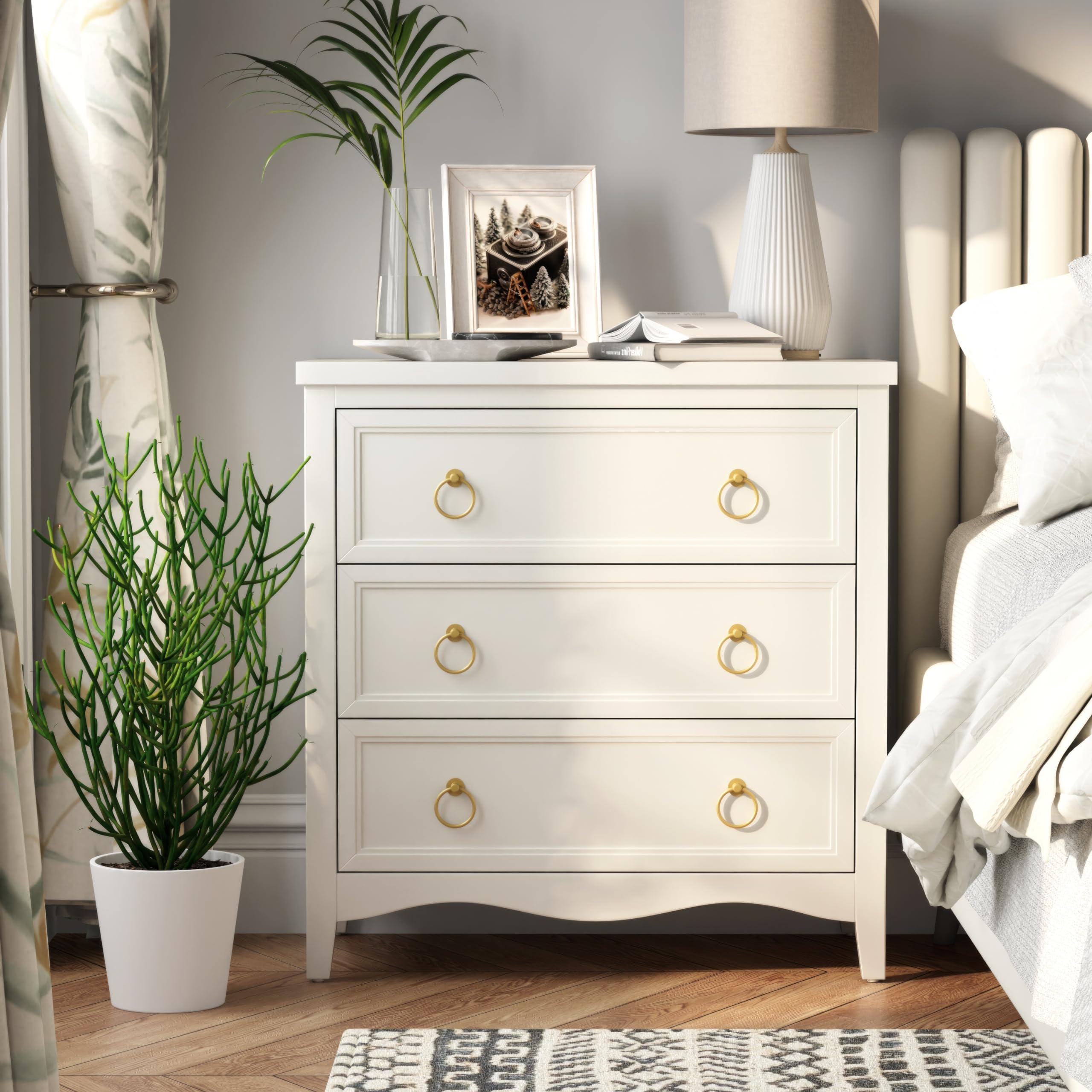 3-Drawer Dresser Chest with Bronze Ring Handles