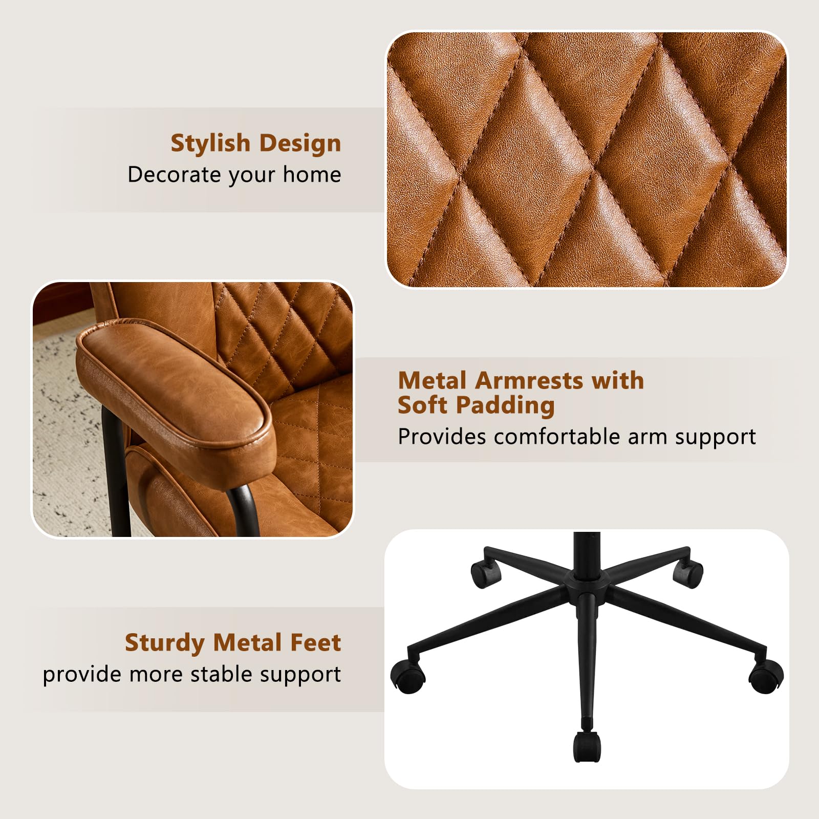 Leather Mid-Back Office Chair with Lumbar Support