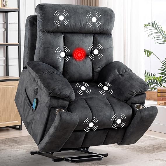 Large Power Lift Recliner with Massage and Heat - Grey
