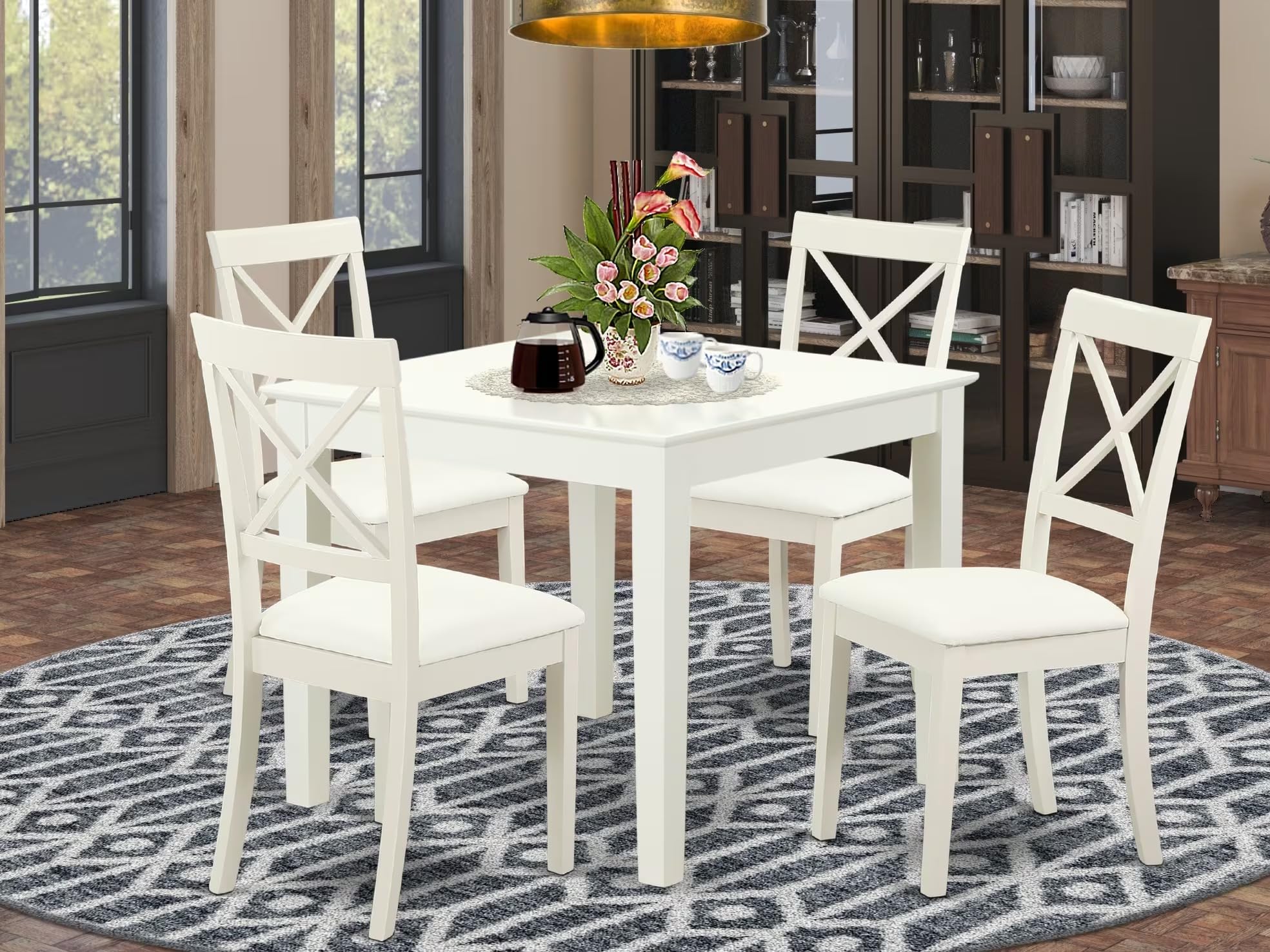 5-Piece Square Dining Set with Faux Leather Chairs