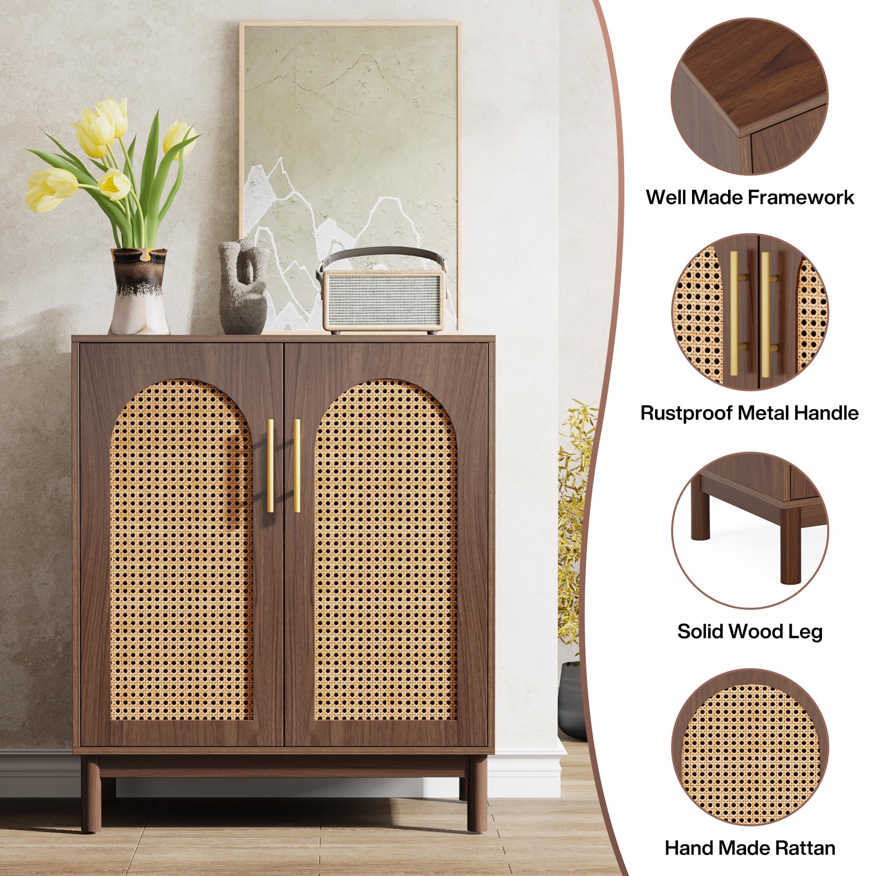 Rattan Sideboard Buffet Cabinet Set of 2