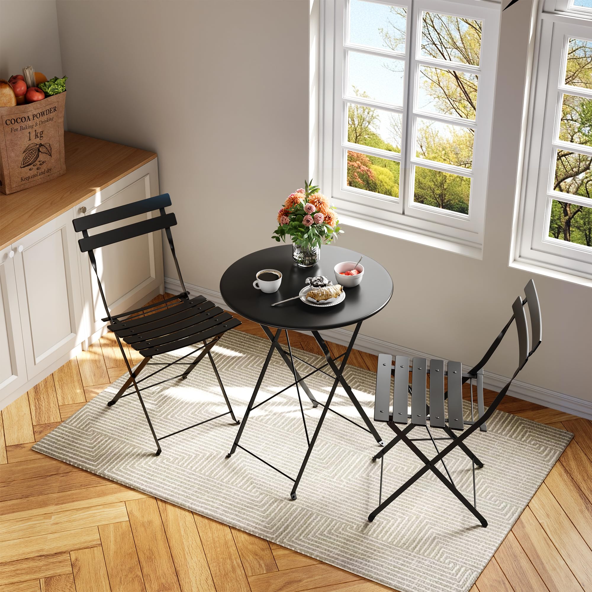 3 Piece Folding Bistro Set - Table and 2 Chairs