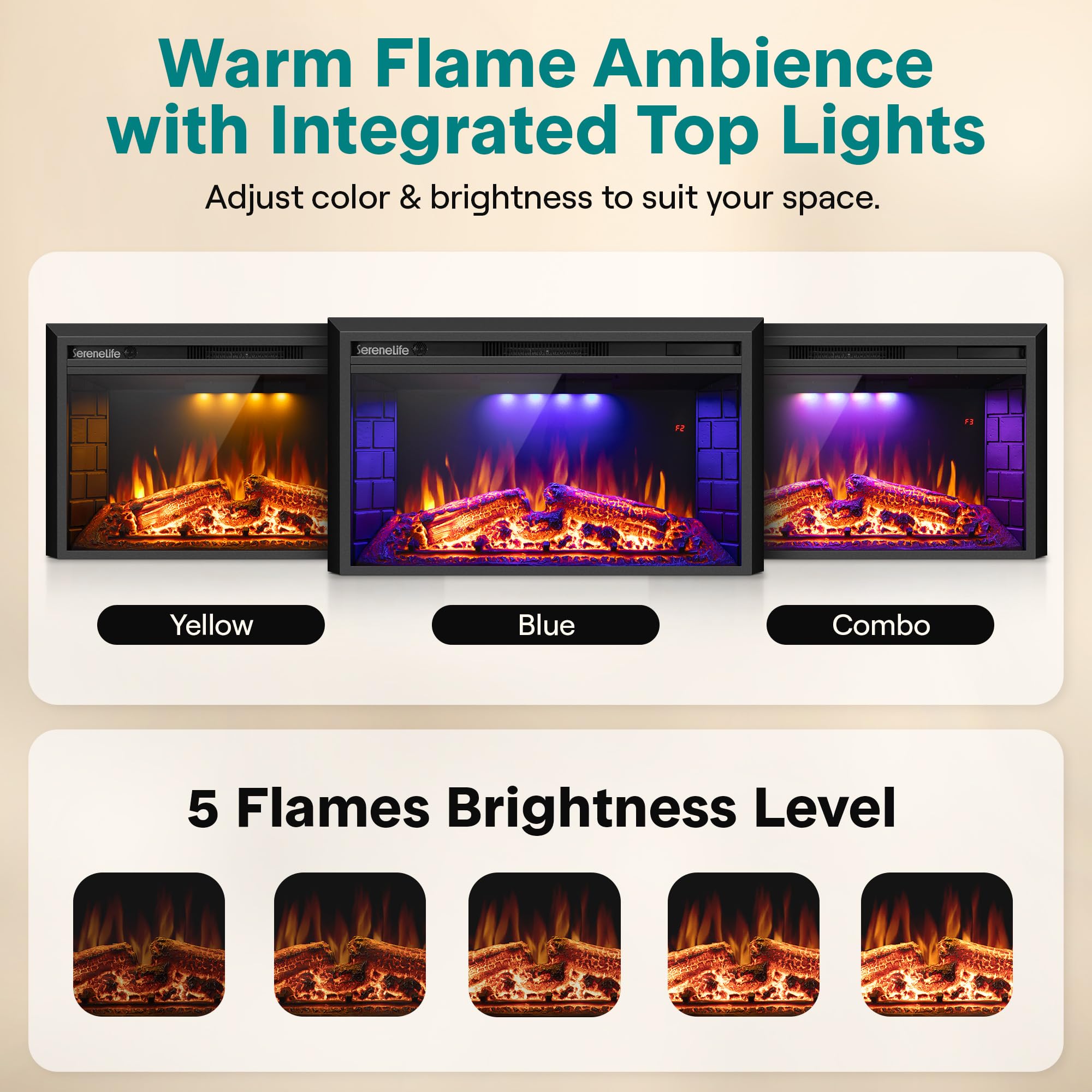 36" Smart Electric Fireplace with Heater