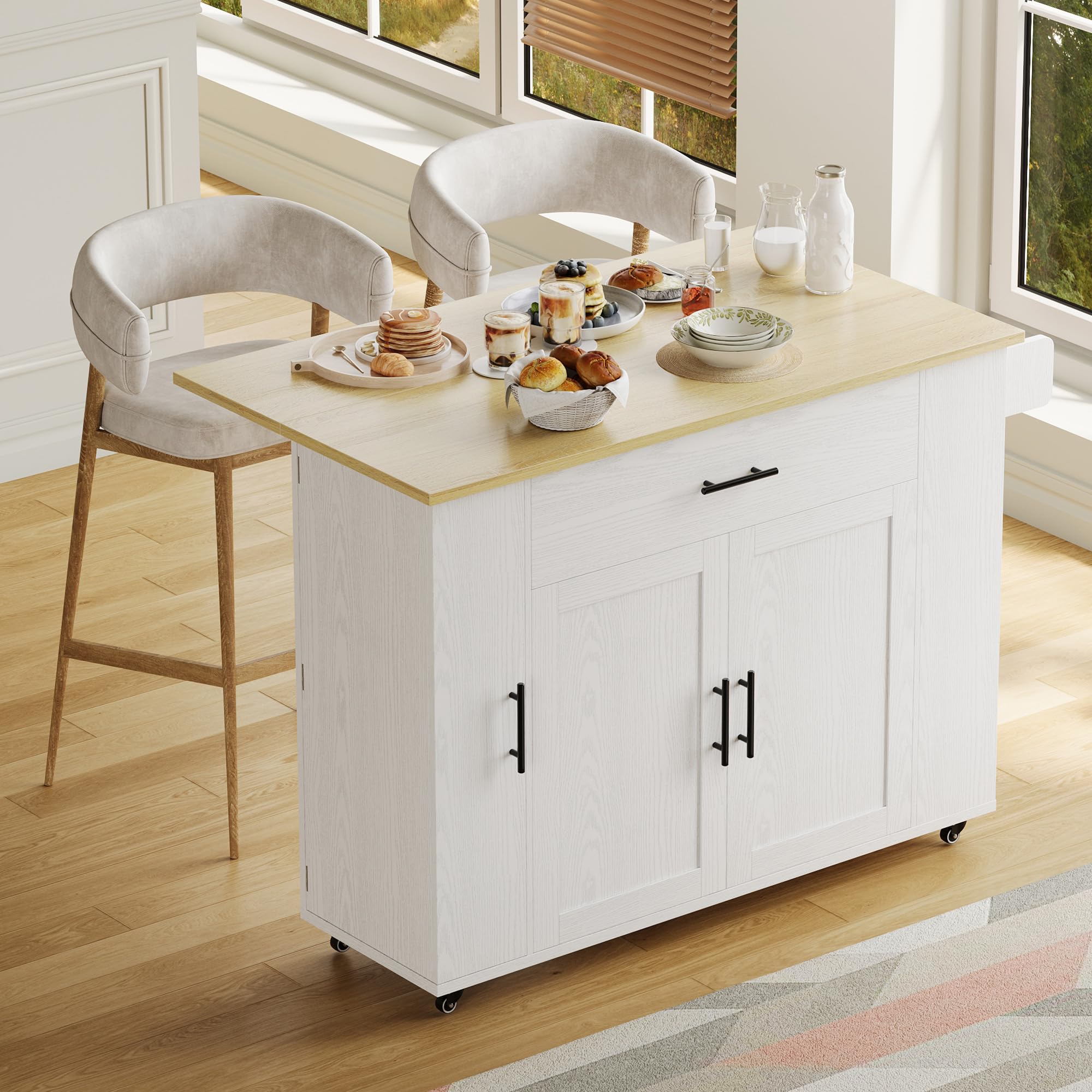 Kitchen Island with Storage 47.2in Rolling Cart on Wheels