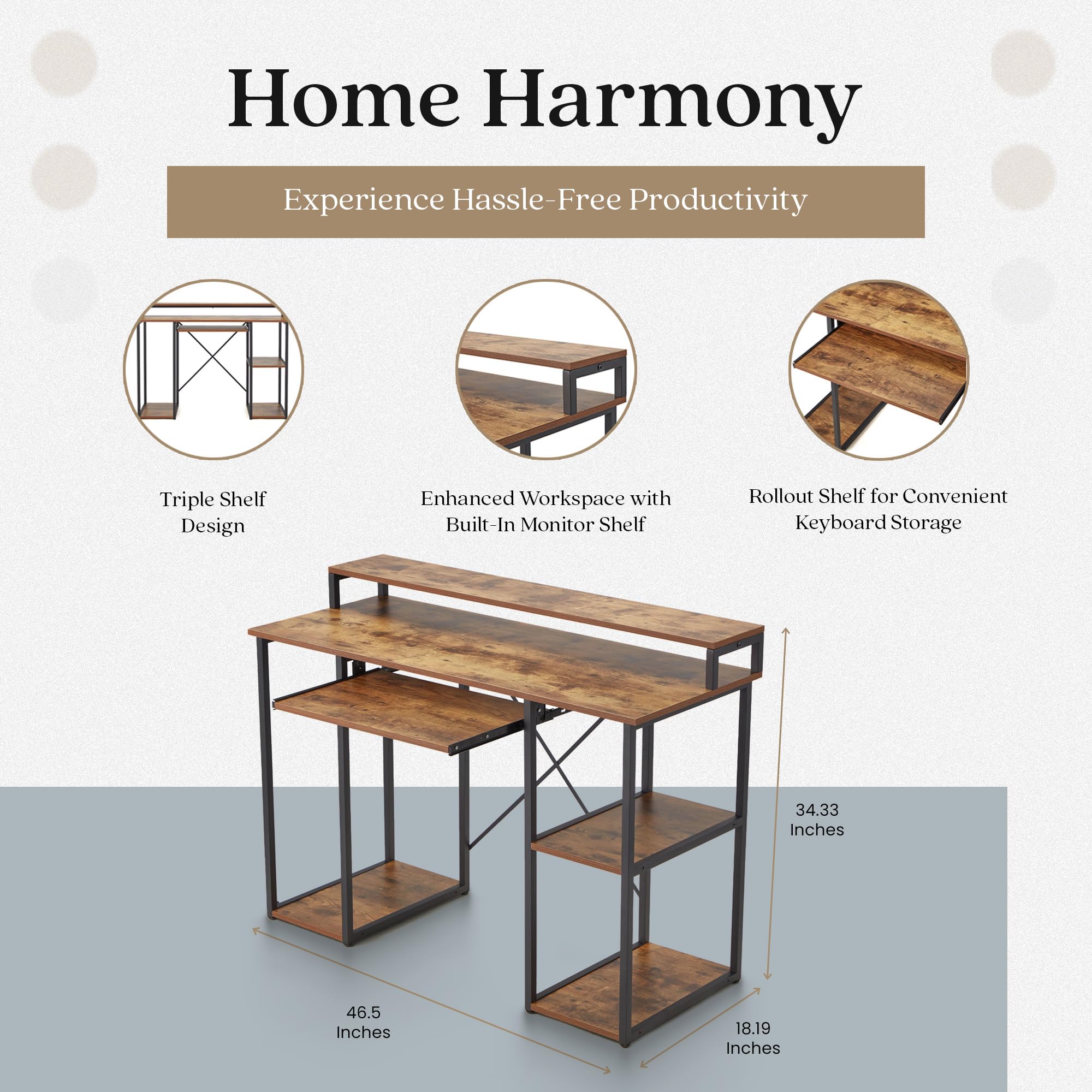Computer Desk with Monitor Stand and Storage Shelves