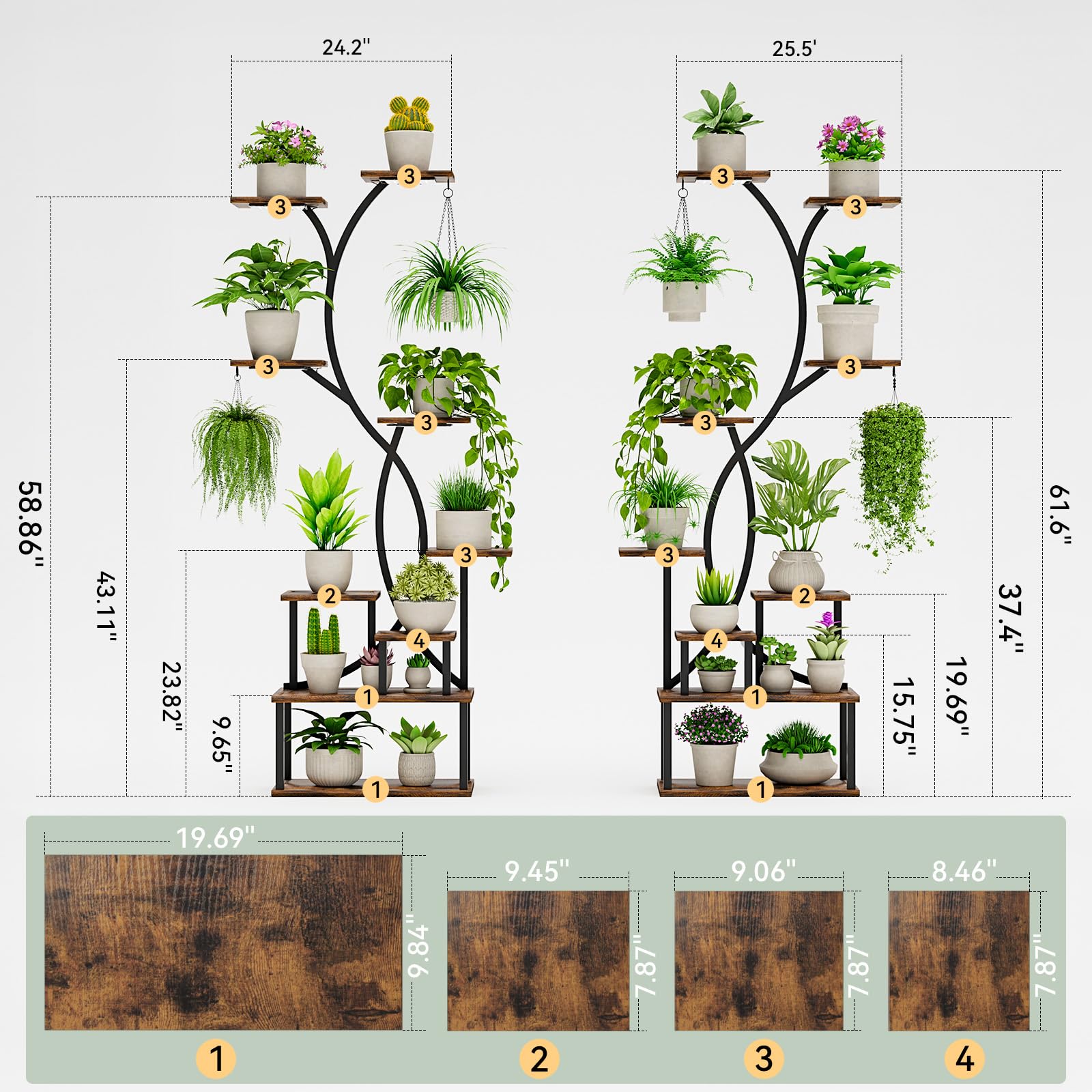 9-Tier Plant Stand with Grow Lights 62 Inch