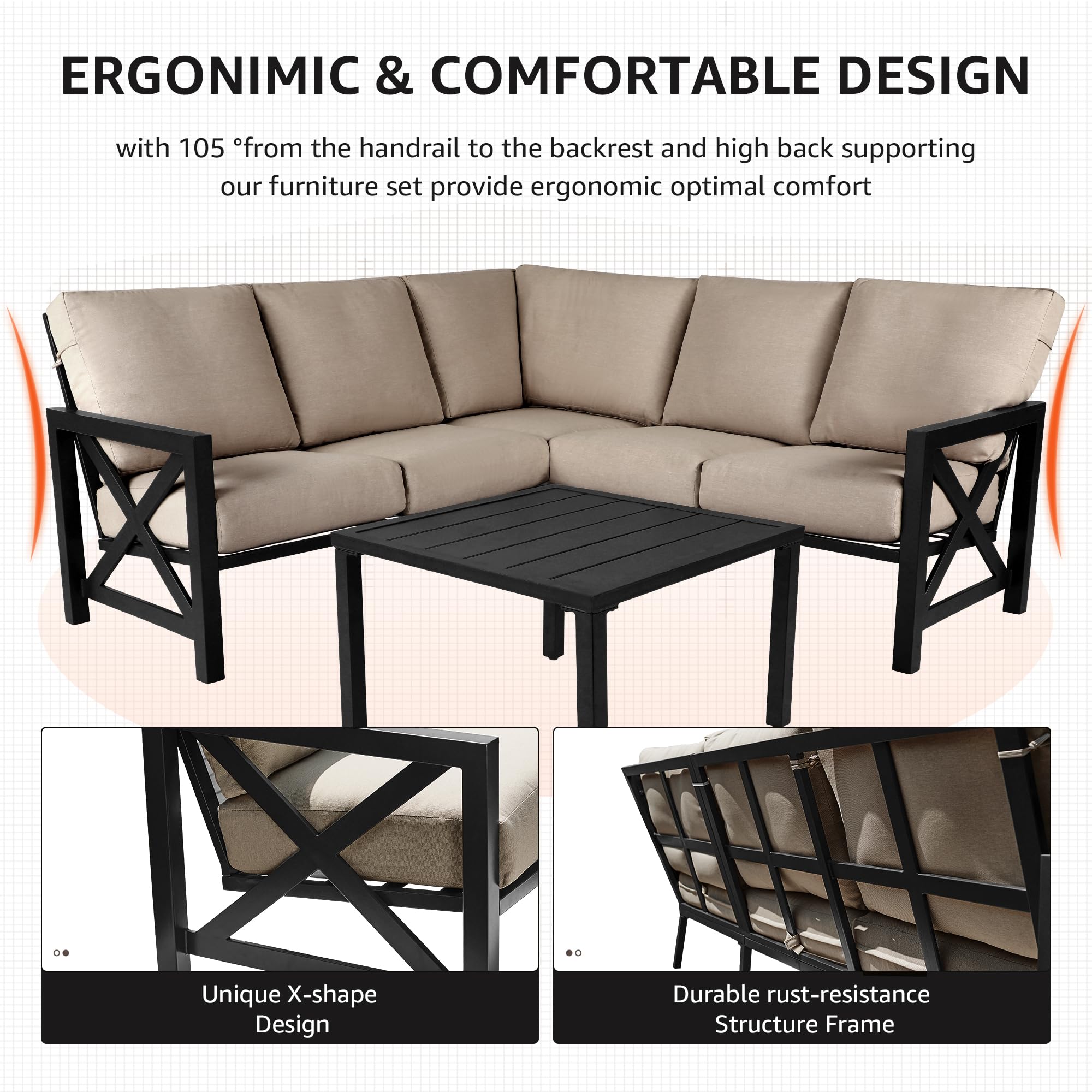 6-Piece Outdoor Patio Sectional Sofa Set with Cushions