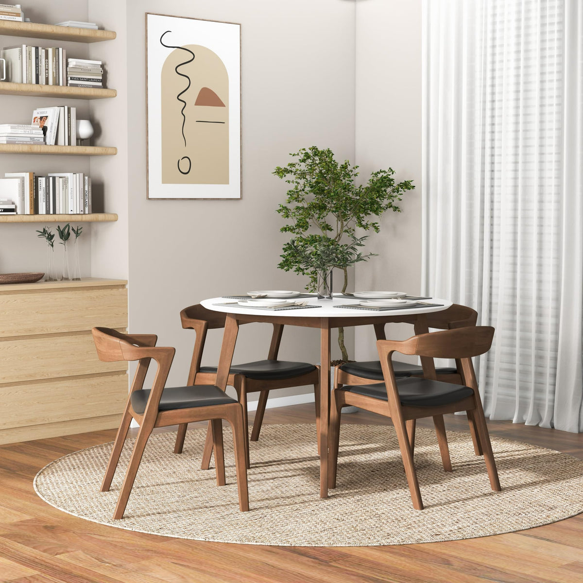 Solid Wood Leather Dining Chair Set of 2