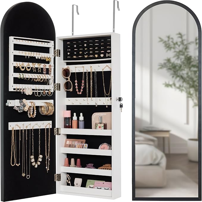 Arch Mirror Jewelry Cabinet with Full-Length Mirror