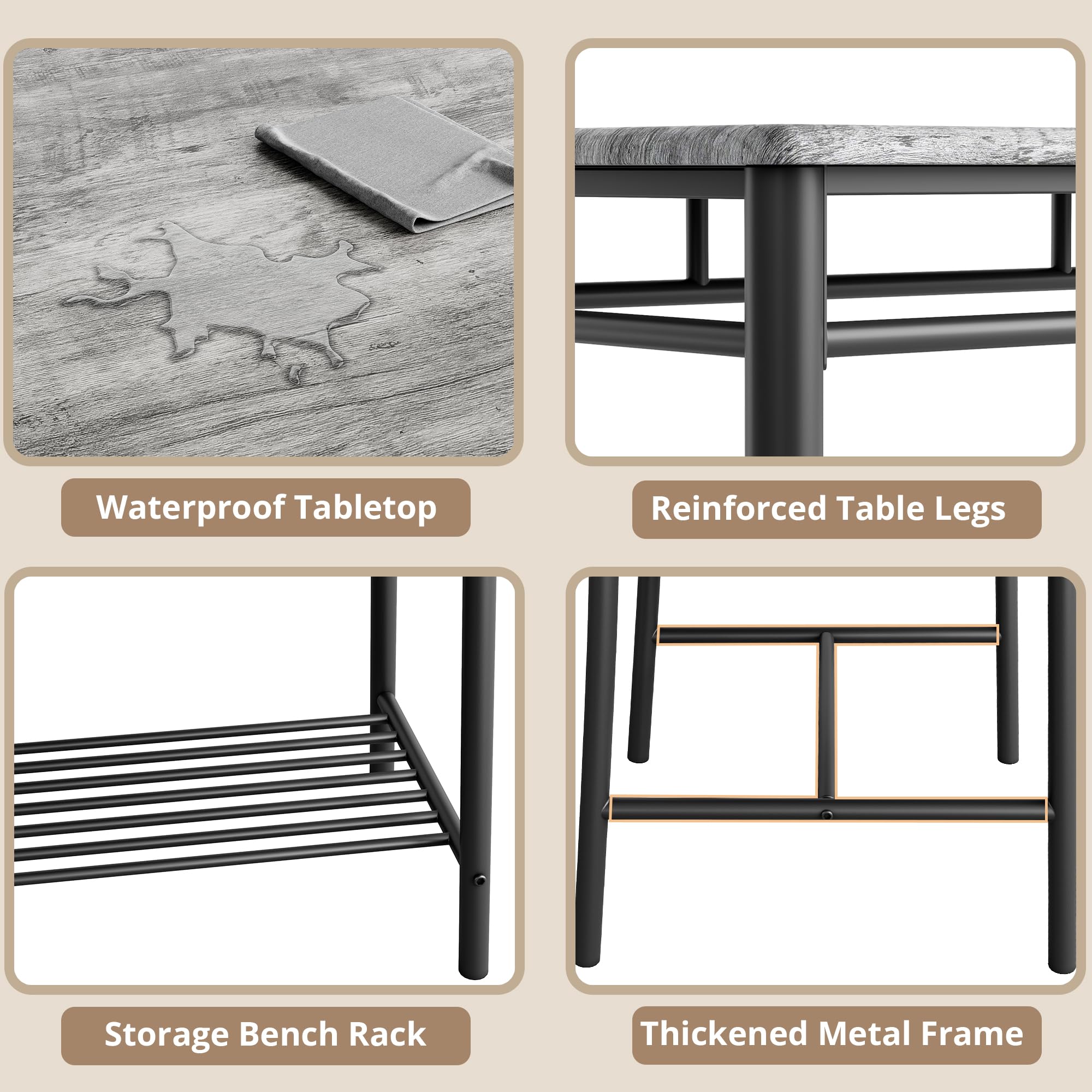 4-Piece Dining Table Set with Upholstered Bench