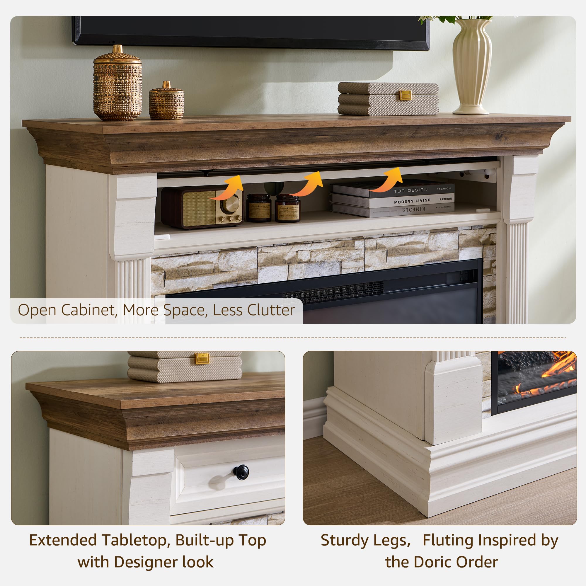 52" Farmhouse Electric Fireplace TV Stand with Mantel