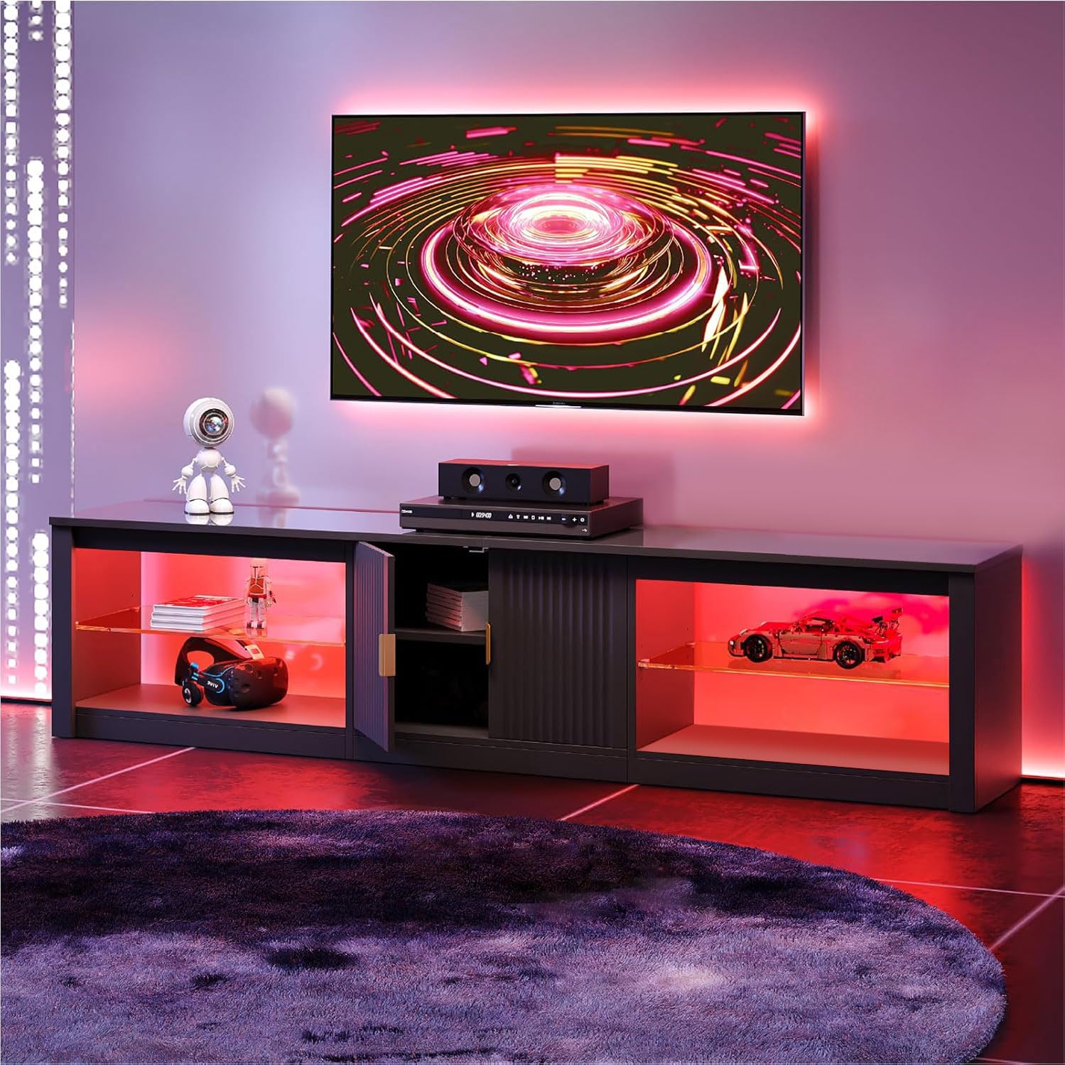 80 Inch LED Gaming TV Stand with Storage Cabinet