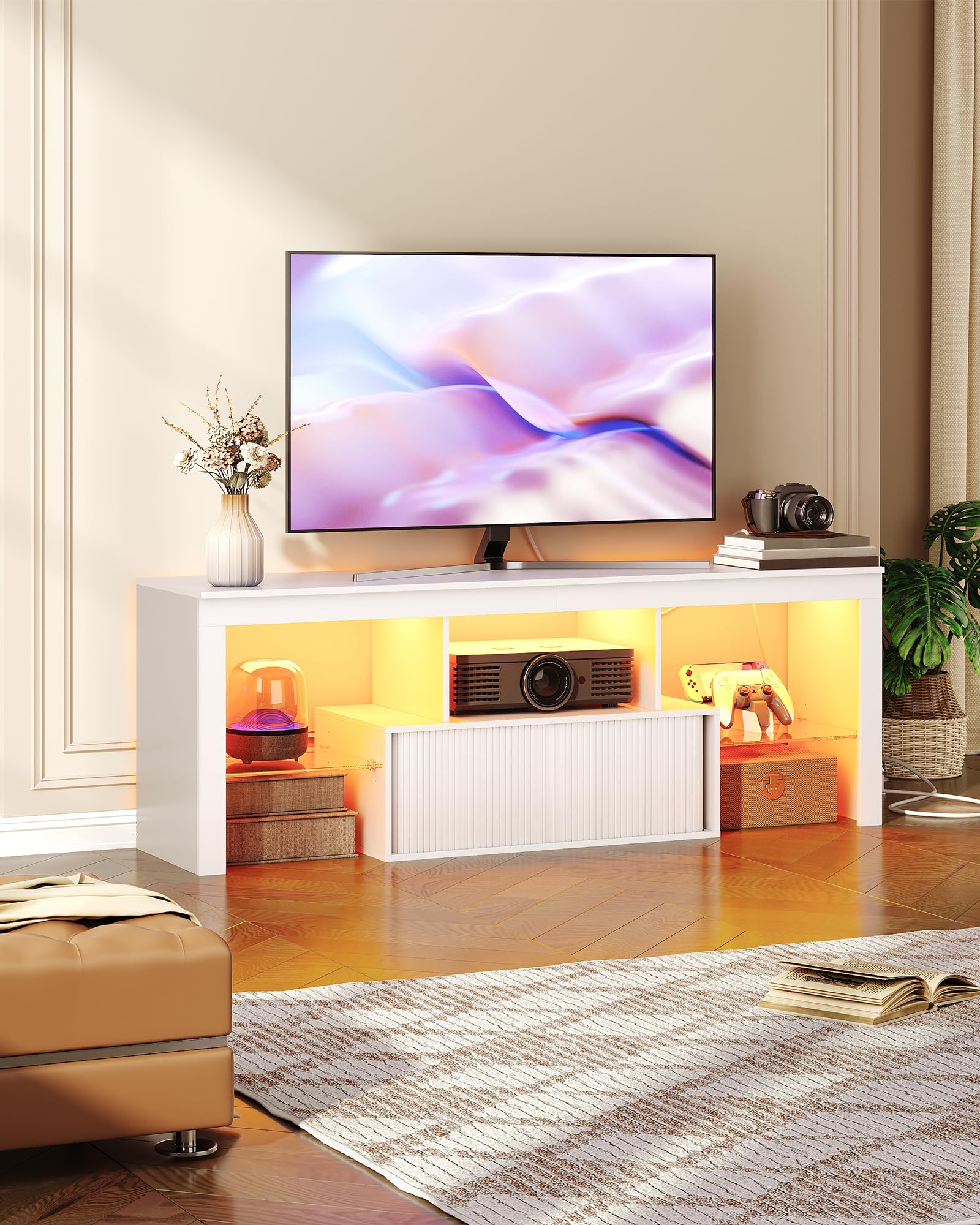TV Stand with Power Outlet and LED Lights