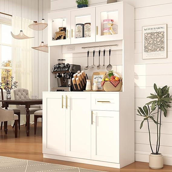Tall Kitchen Pantry Cabinet with Hutch