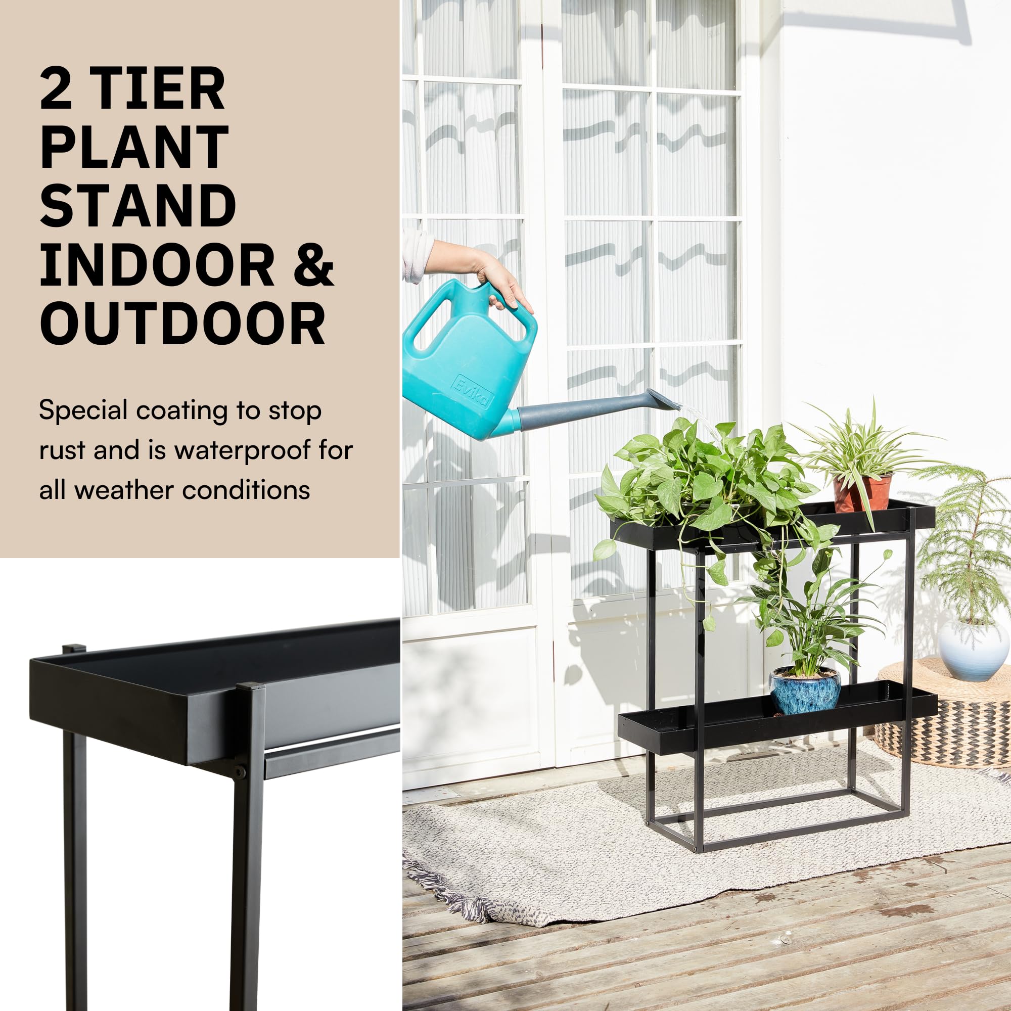 2-Tier Plant Stand Indoor Outdoor - Heavy Duty Iron Black