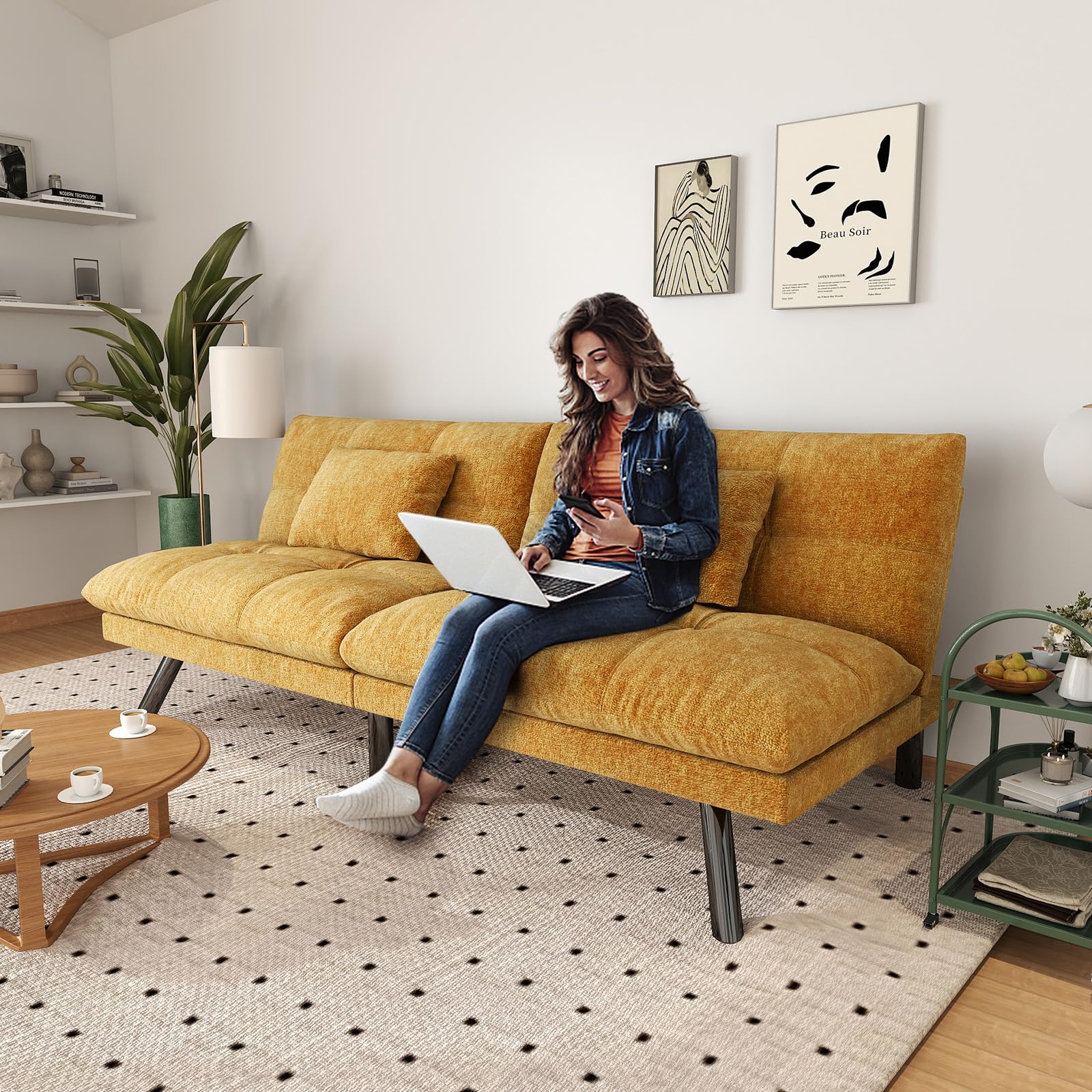 Convertible Futon Sofa Bed 70 Inch Chenille Fabric