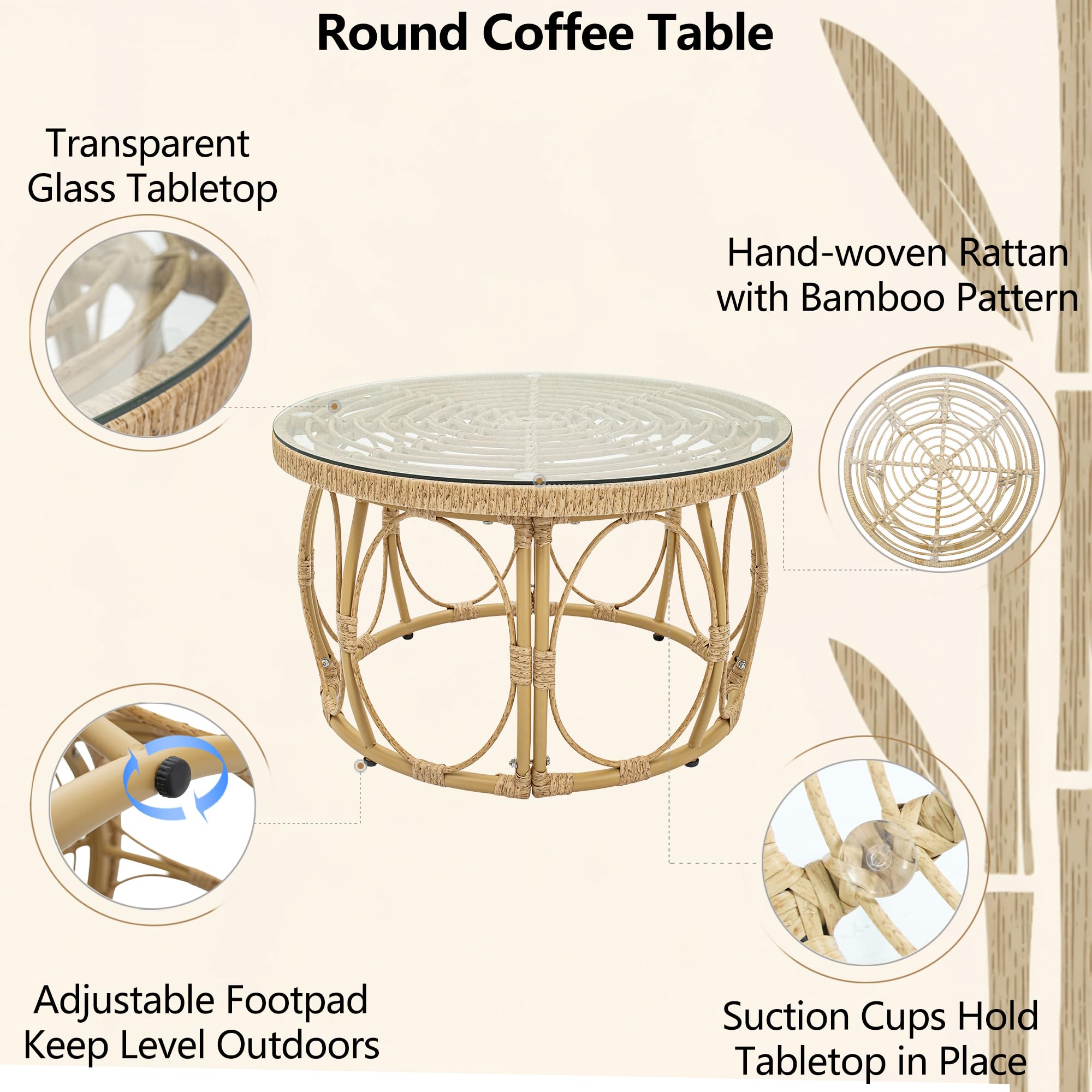 3-Piece Patio Bistro Set with Cushions and Coffee Table