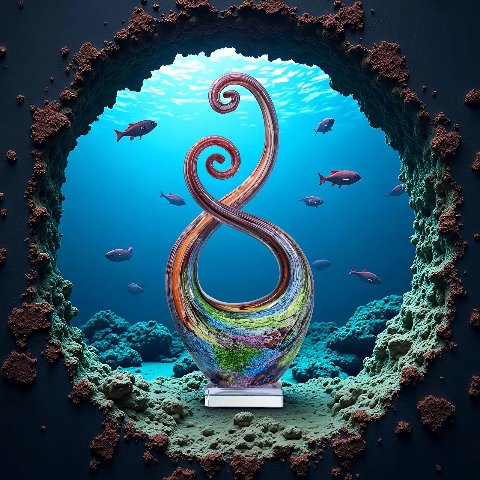 Hand Blown Art Glass Sculpture with Base