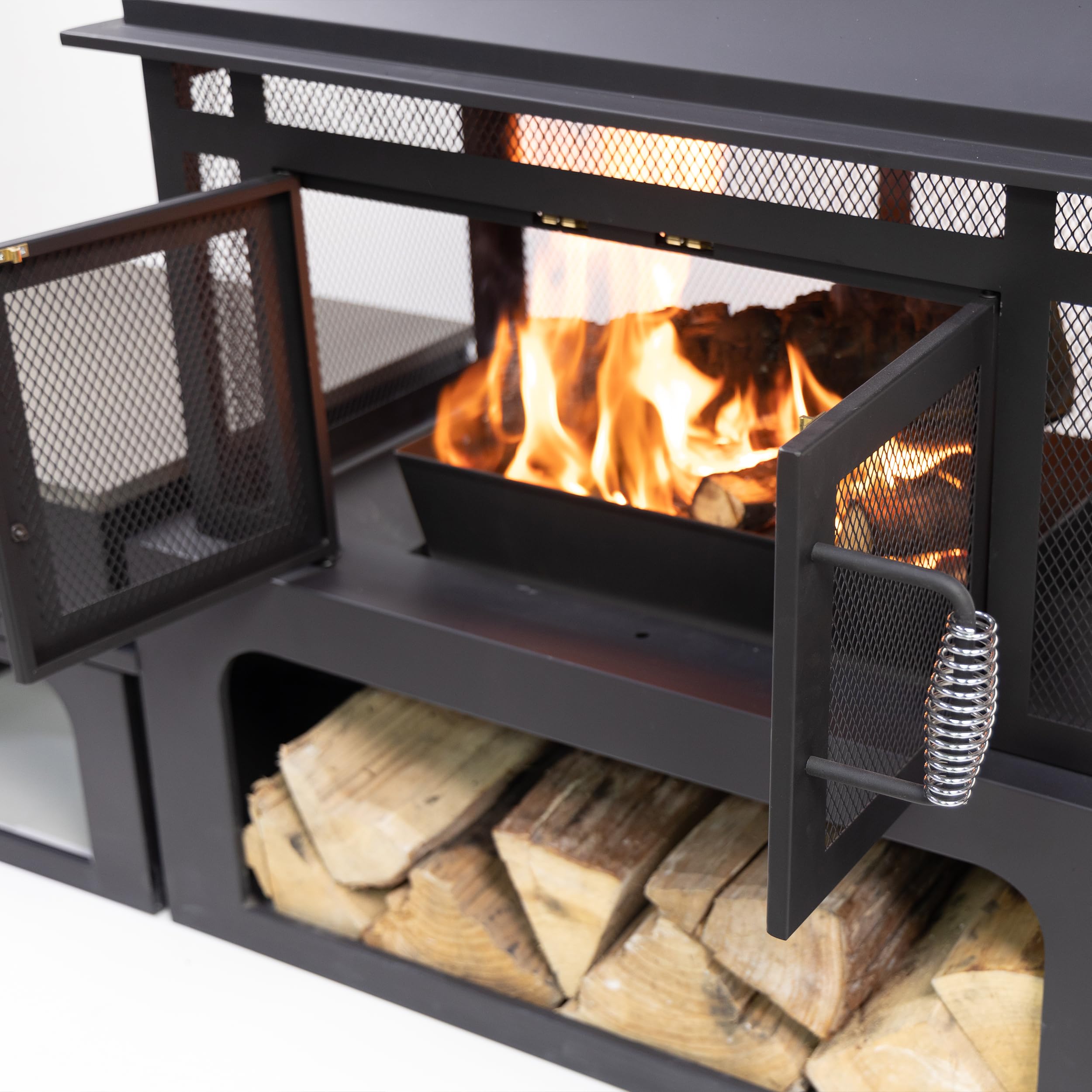 70 Inch Rectangular Outdoor Fireplace with Side Tables