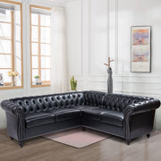 Chesterfield L-Shaped Sectional Sofa 5-Seater Black